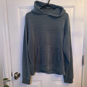 Negative Space Unisex Long Sleeve Ribbed Pull-Over Hoodie, Size Medium Green